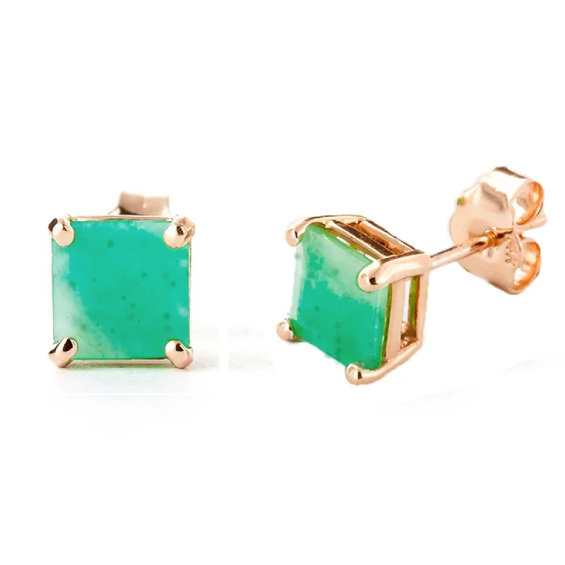 Fine-level earrings-14K Solid Rose Gold Stud Earrings Natural Emerald