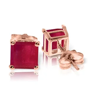 Crafted silver earrings-14K Solid Rose Gold Stud Earrings Natural Ruby Jewelry