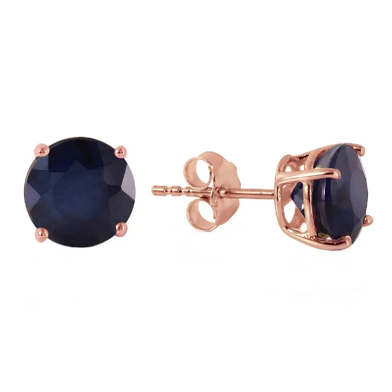 Worn-rim earrings-14K Solid Rose Gold Stud Earrings Natural Sapphire Gemstone