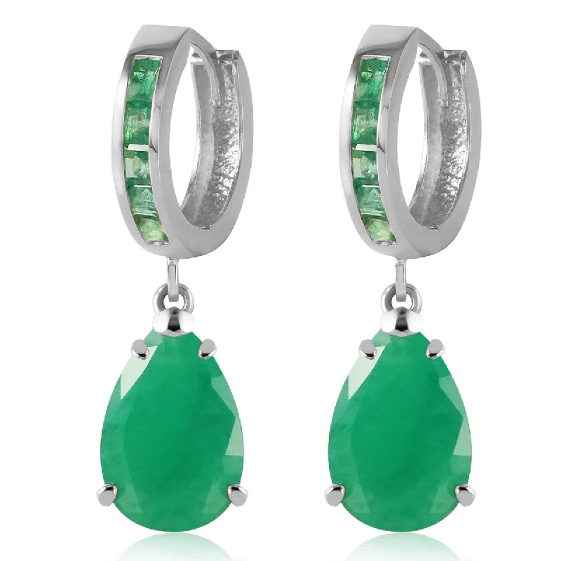 Glowing amethyst earrings-14K. WHITE GOLD HUGGIE EARRING WITH DANGLING EMERALDS