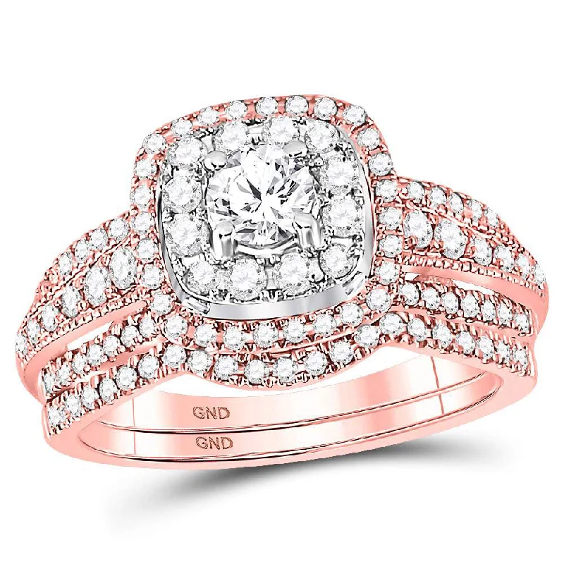 Shiny nickel ring-14kt Rose Gold Round Diamond Bridal Wedding Ring Band Set 1 Cttw