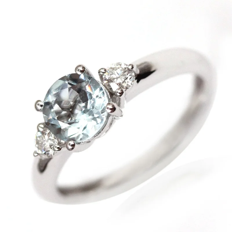 Lush agate ring-14Kt White Gold Aquamarine and Diamond Ring