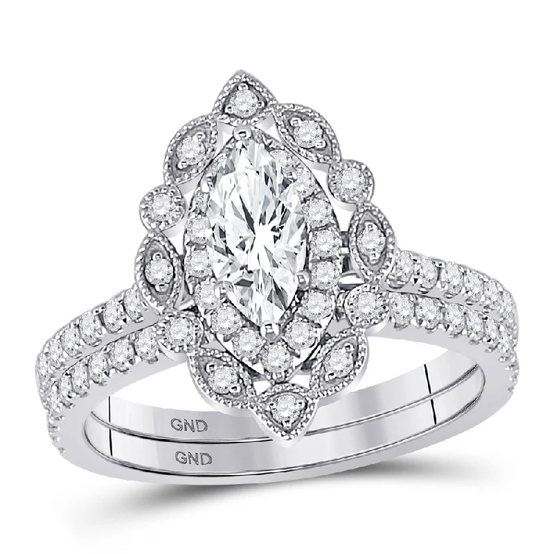 Curving band ring-14kt White Gold Marquise Diamond Bridal Wedding Ring Band Set 1-1/4 Cttw