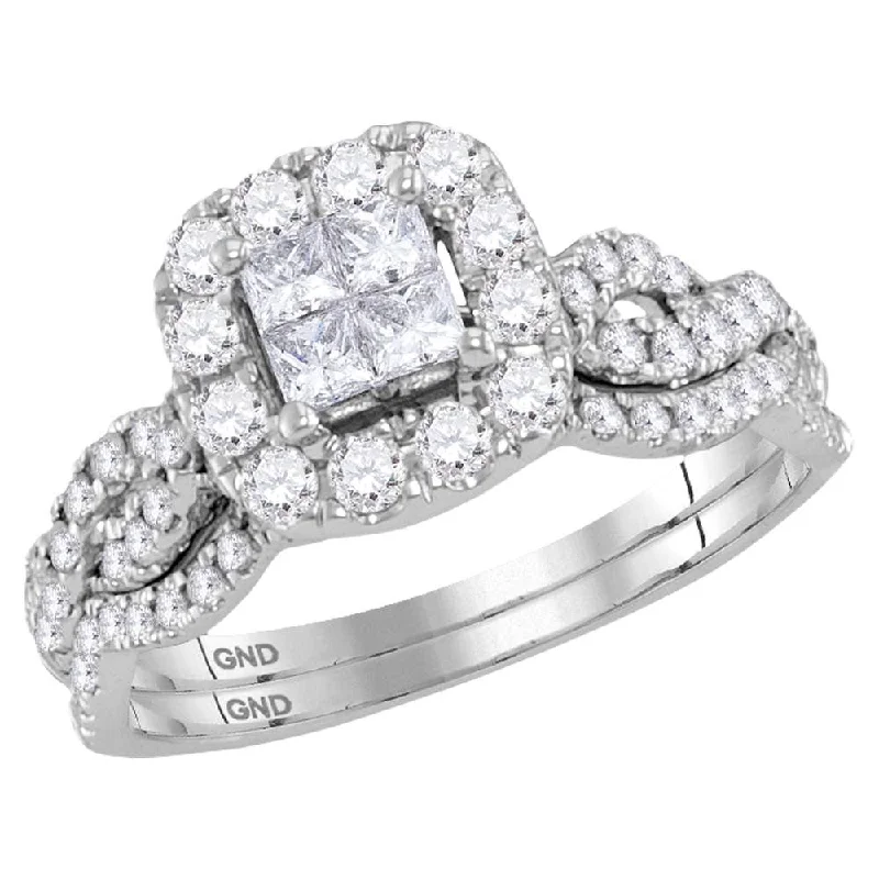 Fine-cut ring-14kt White Gold Princess Diamond Bridal Wedding Ring Band Set 1 Cttw