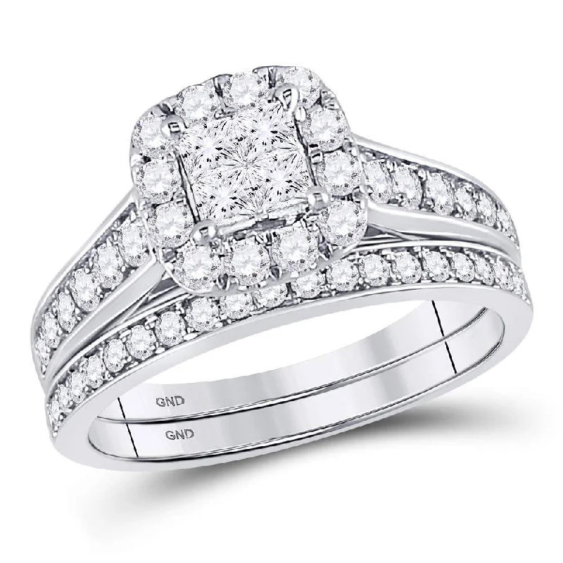 Looping wire ring-14kt White Gold Princess Diamond Bridal Wedding Ring Band Set 1 Cttw