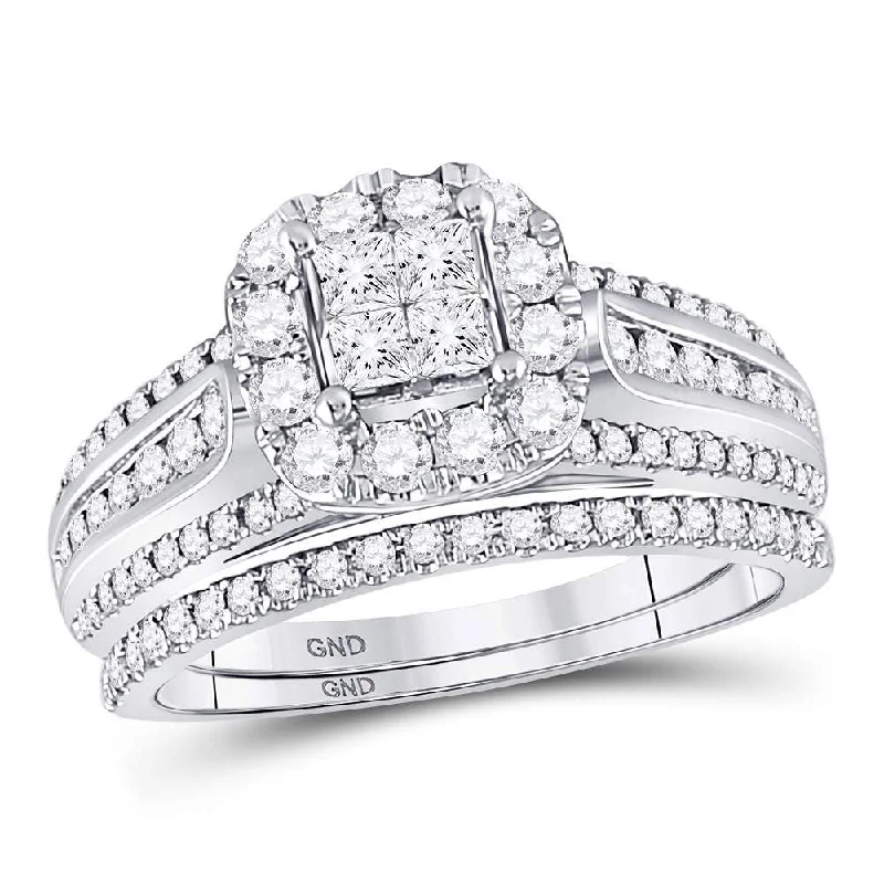 Bloom-bud ring-14kt White Gold Princess Diamond Bridal Wedding Ring Band Set 1 Cttw