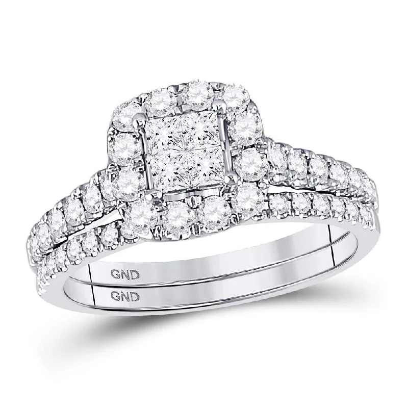 Curving band ring-14kt White Gold Princess Diamond Bridal Wedding Ring Band Set 1 Cttw