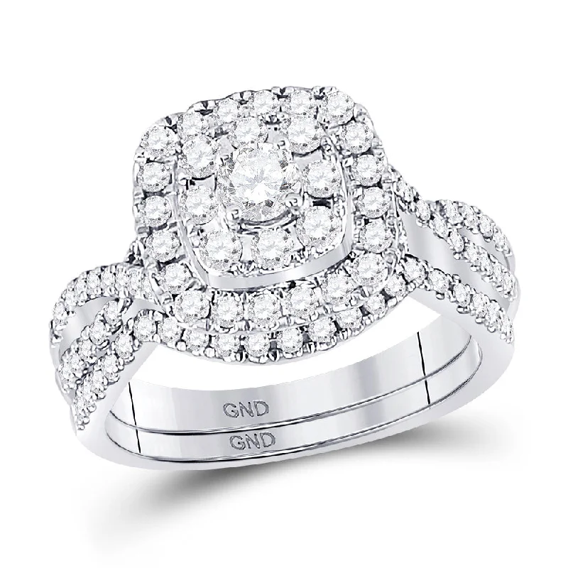 Tesselated design ring-14kt White Gold Round Diamond Bridal Wedding Ring Band Set 1 Cttw