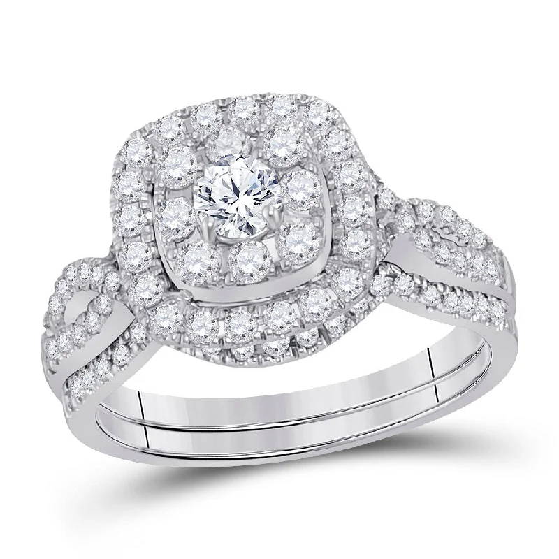 Stamped gem ring-14kt White Gold Round Diamond Bridal Wedding Ring Band Set 1 Cttw