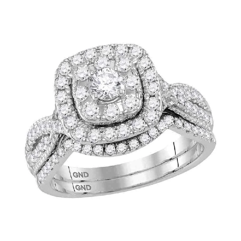 Angled stone ring-14kt White Gold Round Diamond Bridal Wedding Ring Band Set 1 Cttw