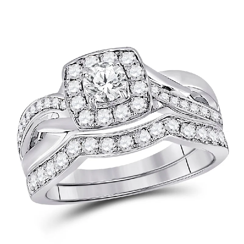 Ruffled rim ring-14kt White Gold Round Diamond Bridal Wedding Ring Band Set 1 Cttw