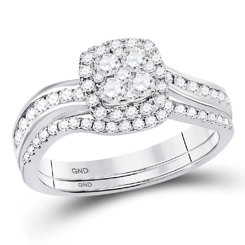 Angled stone ring-14kt White Gold Round Diamond Bridal Wedding Ring Band Set 3/4 Cttw