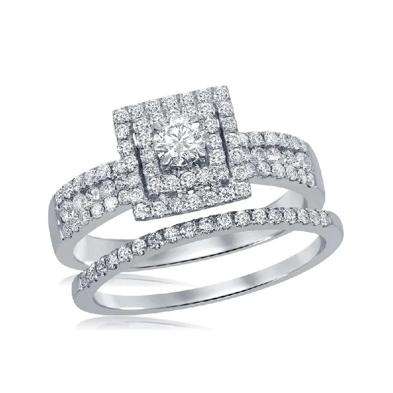 Four-stone ring-14kt White Gold Round Diamond Bridal Wedding Ring Band Set 7/8 Cttw