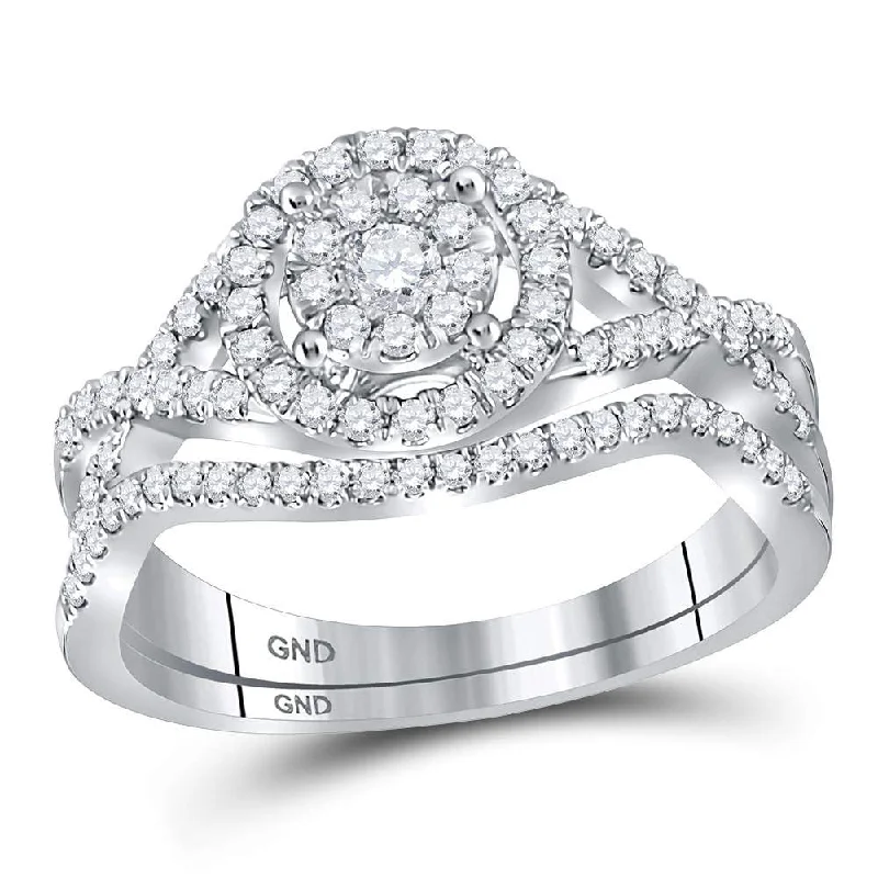 Parted-tier ring-14kt White Gold Round Diamond Cluster Bridal Wedding Ring Band Set 1/2 Cttw