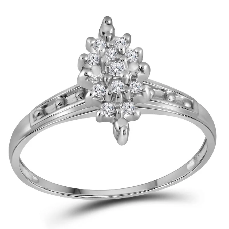 Dewdrop gem ring-14kt White Gold Womens Round Diamond Marquise-shape Cluster Ring 1/10 Cttw