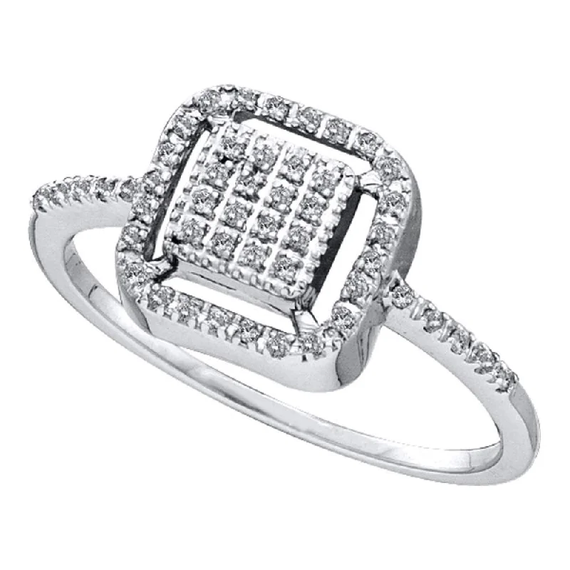 Full sapphire ring-14kt White Gold Womens Round Diamond Square Cluster Ring 1/8 Cttw