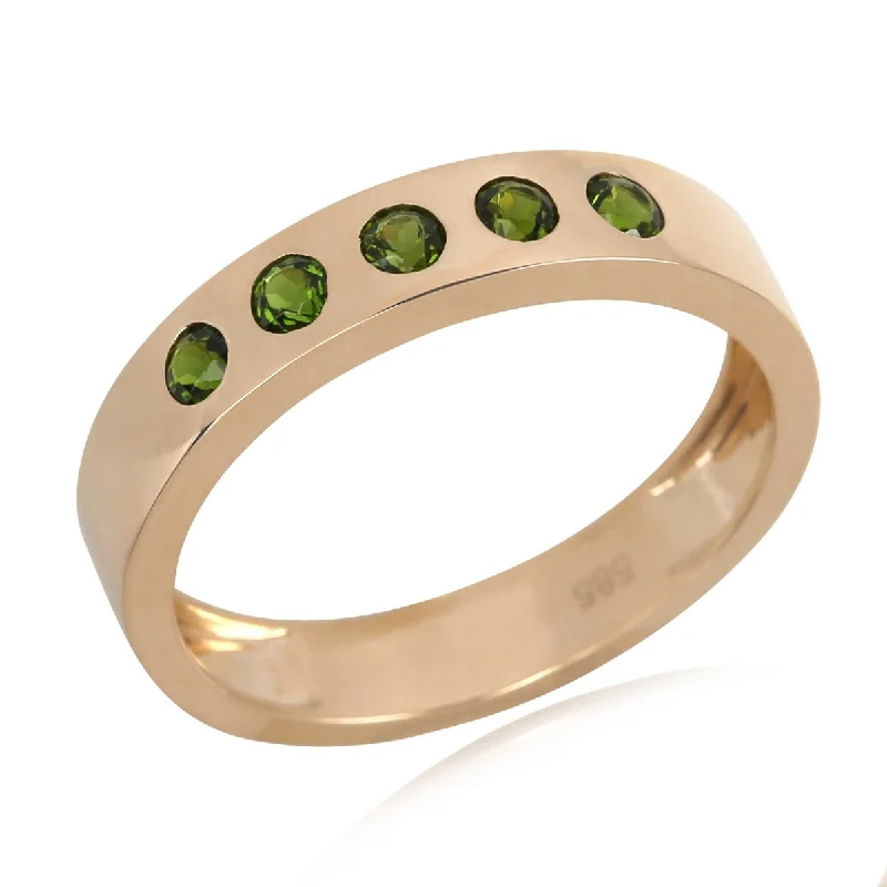 Linked knot ring-14Kt Yellow Gold Chrome Diopside 5 Stone Ring