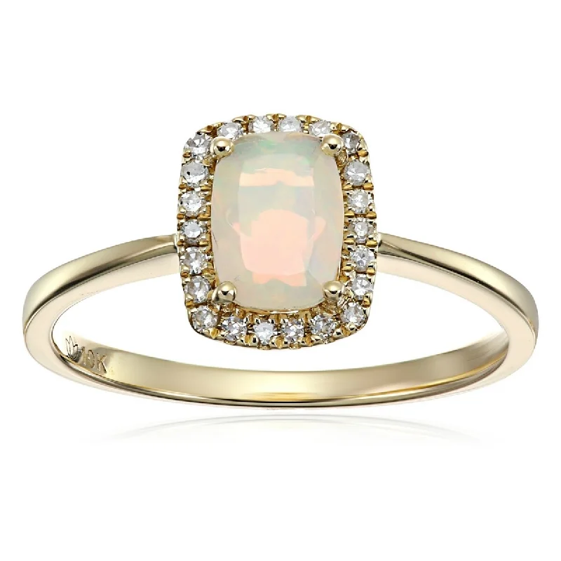 Ragged edge ring-14Kt Yellow Gold Ethiopian Opal and Diamond Ring