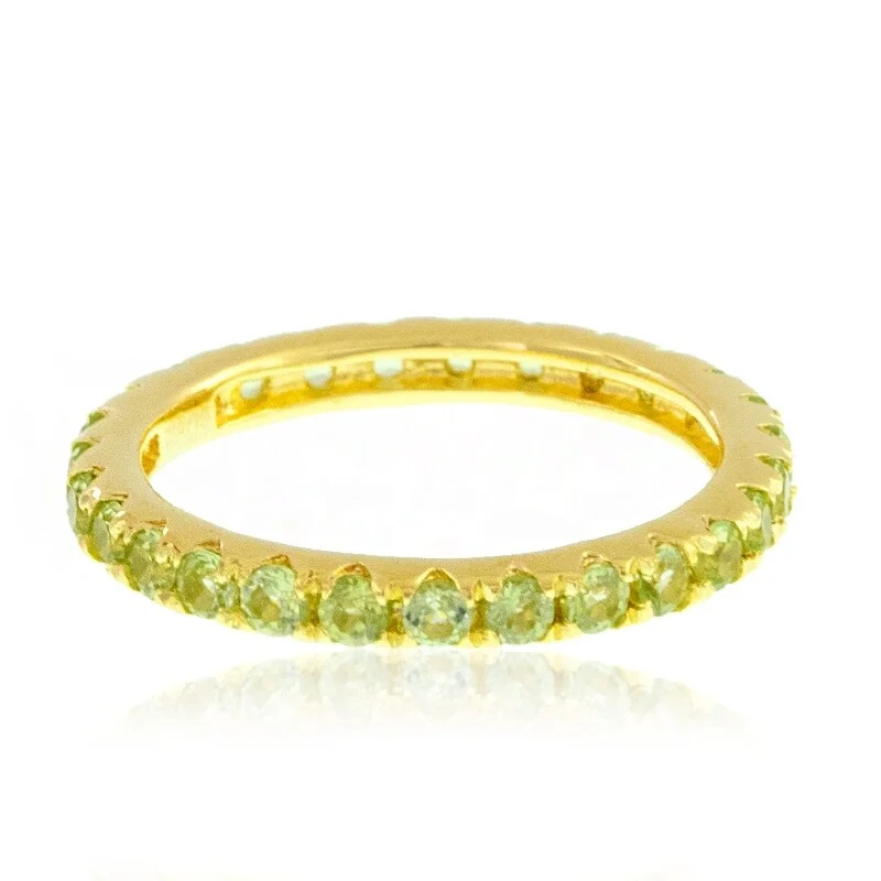 Pure stone ring-14KT Yellow Gold Peridot Gemstone Eternity Band Ring