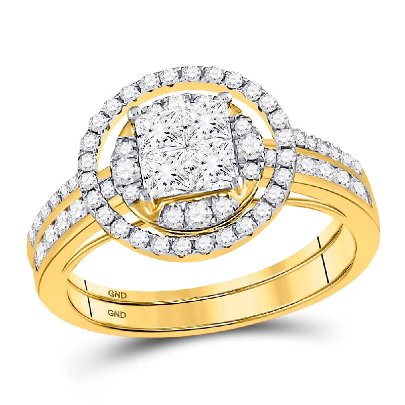 Reed cluster ring-14kt Yellow Gold Princess Diamond Bridal Wedding Ring Band Set 1 Cttw