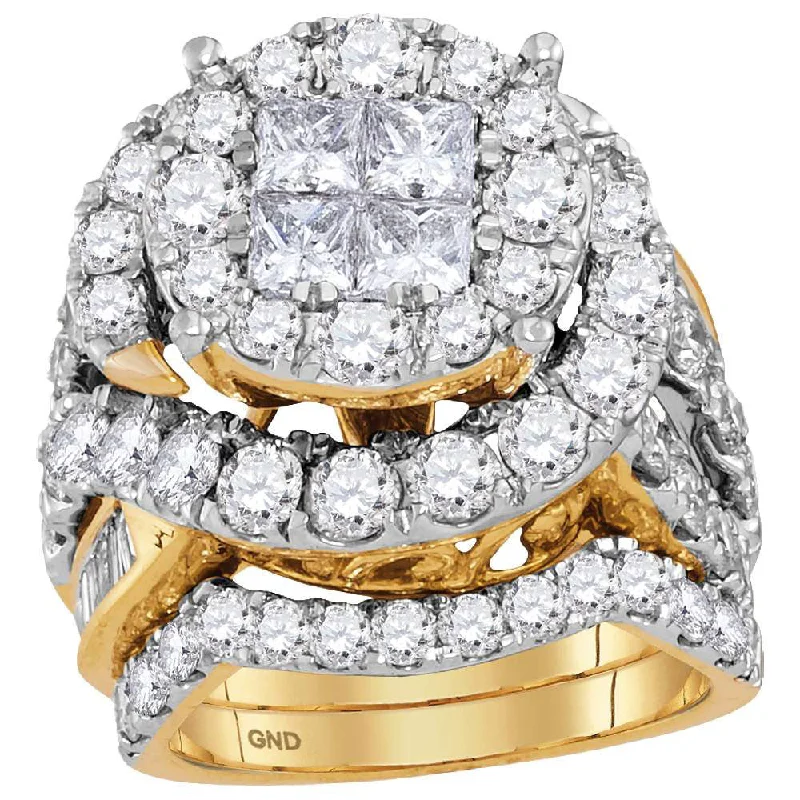 Swirled design ring-14kt Yellow Gold Princess Diamond Bridal Wedding Ring Band Set 5-5/8 Cttw