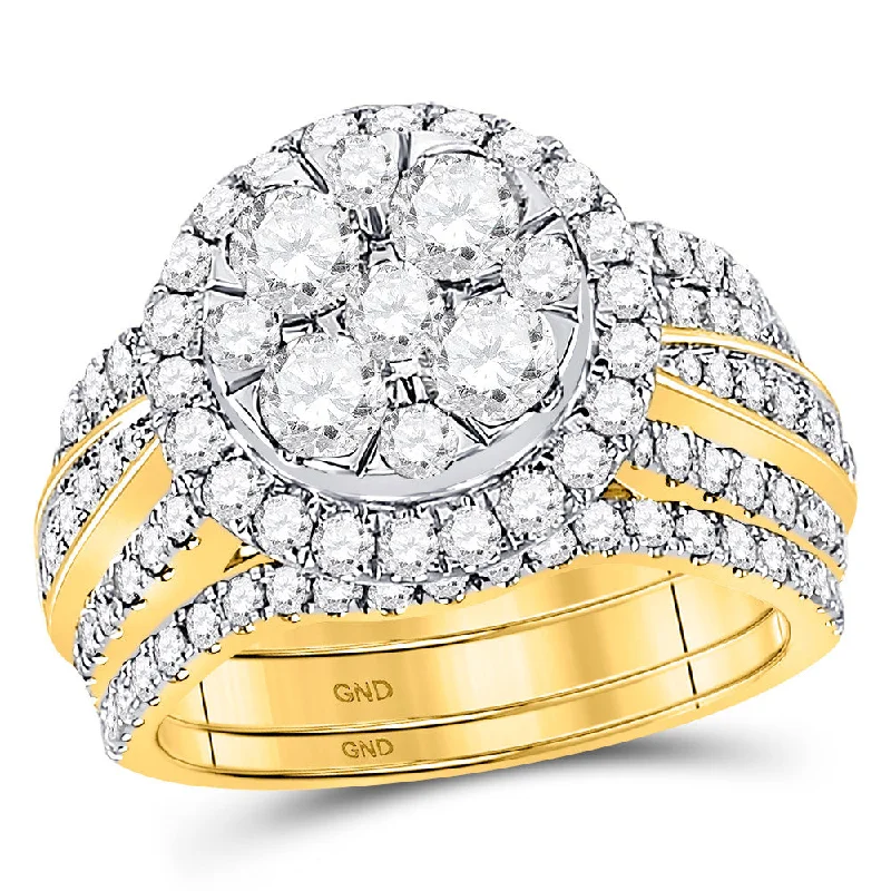 Layered tier ring-14kt Yellow Gold Round Diamond 3-Piece Bridal Wedding Ring Band Set 2-1/2 Cttw