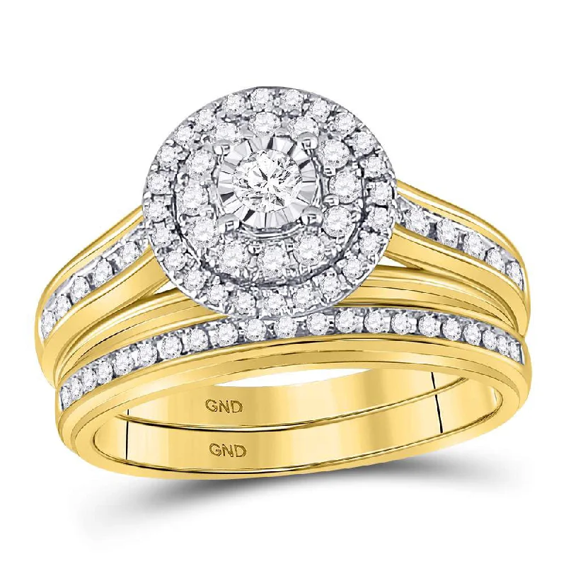 Glowing quartz ring-14kt Yellow Gold Round Diamond Bridal Wedding Ring Band Set 1/2 Cttw