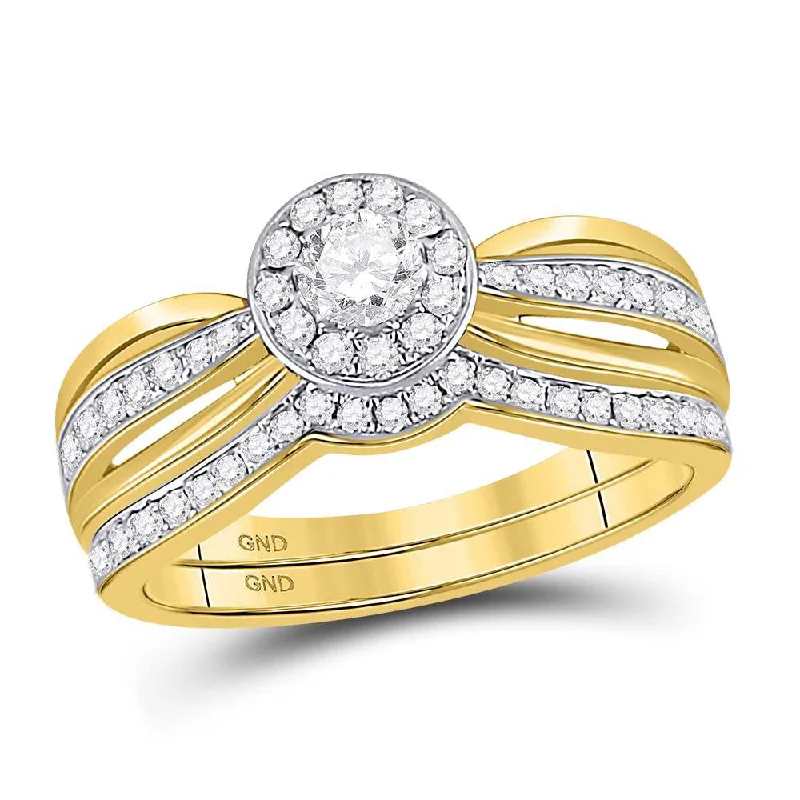 Hammered gold ring-14kt Yellow Gold Round Diamond Bridal Wedding Ring Band Set 1/2 Cttw