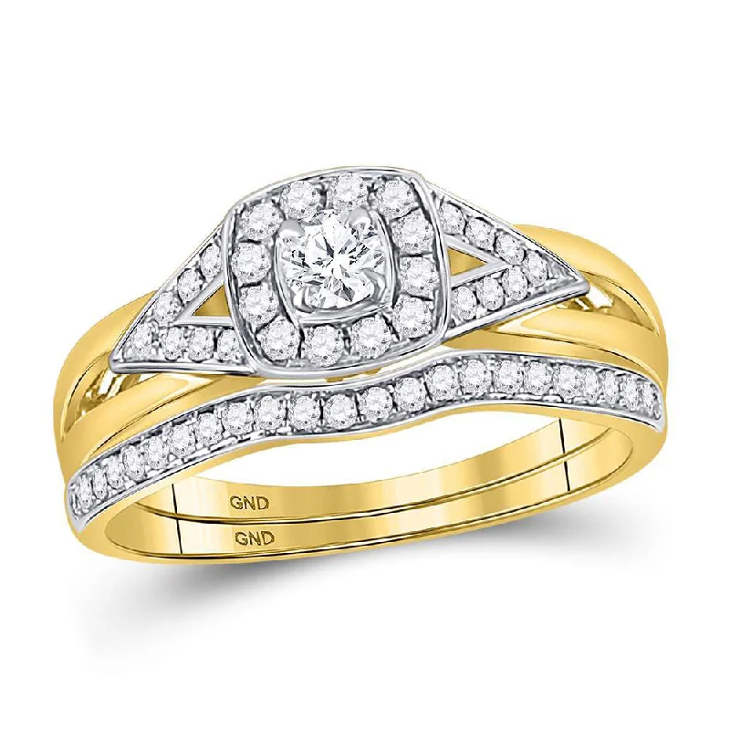 Knotted cord ring-14kt Yellow Gold Round Diamond Bridal Wedding Ring Band Set 1/2 Cttw