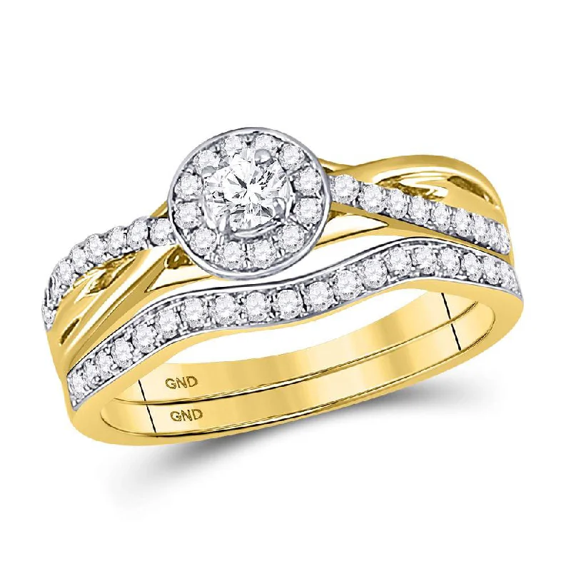 Offset stone ring-14kt Yellow Gold Round Diamond Bridal Wedding Ring Band Set 1/2 Cttw