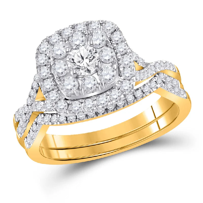 Open-slot ring-14kt Yellow Gold Round Diamond Bridal Wedding Ring Band Set 1 Cttw