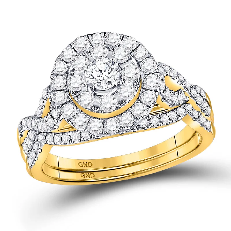 Subtle-carved ring-14kt Yellow Gold Round Diamond Bridal Wedding Ring Band Set 1 Cttw