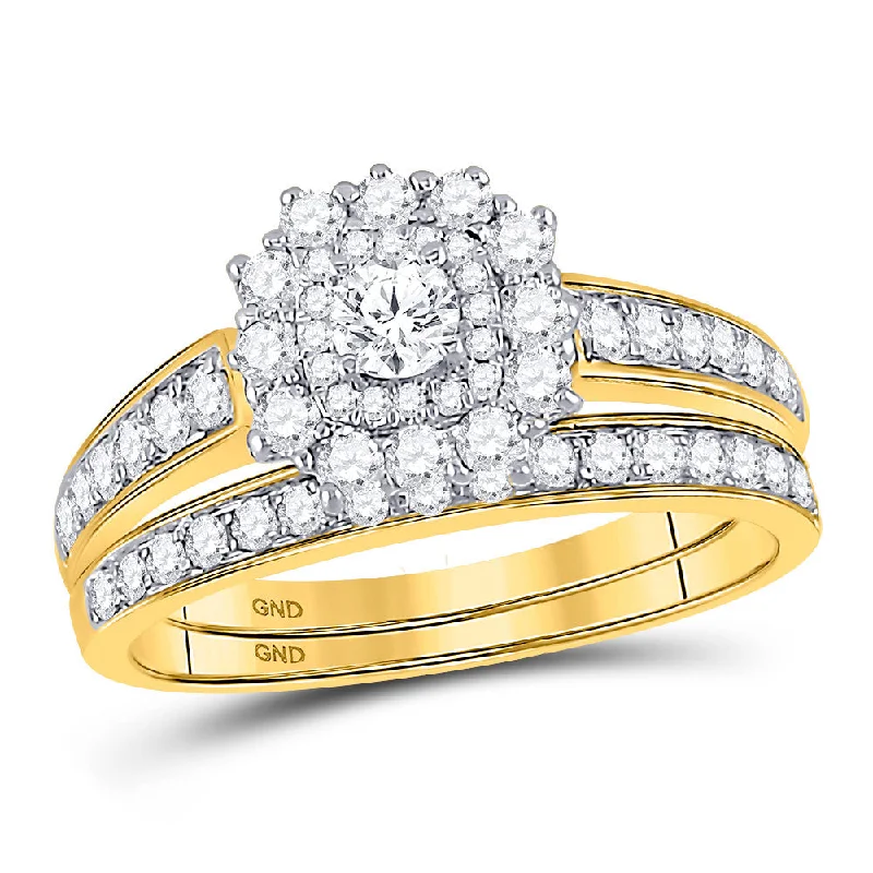 Grooved rim ring-14kt Yellow Gold Round Diamond Bridal Wedding Ring Band Set 1 Cttw