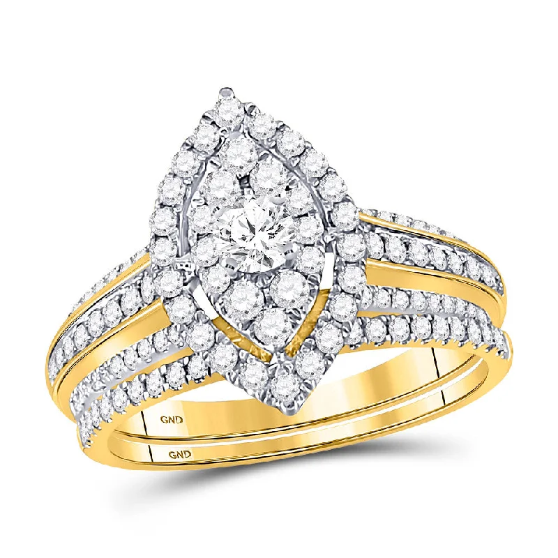 Shimmering platinum ring-14kt Yellow Gold Round Diamond Bridal Wedding Ring Band Set 1 Cttw