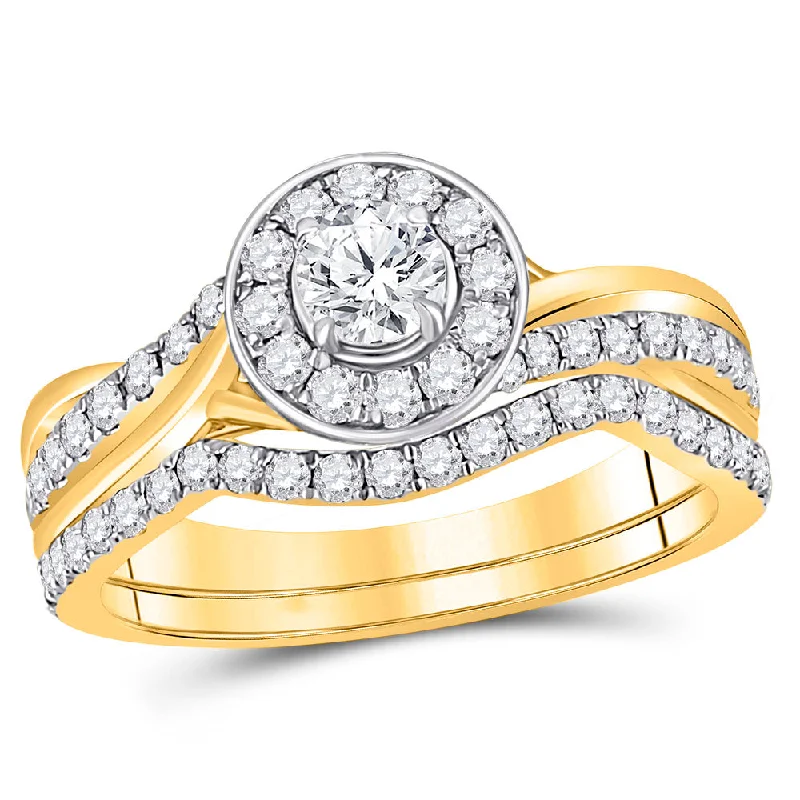 Holo ring-14kt Yellow Gold Round Diamond Bridal Wedding Ring Band Set 1 Cttw