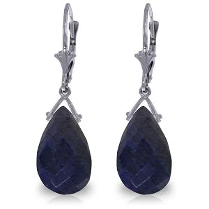 Four-stone earrings-15.6 Carat 14K Solid White Gold Leverback Earrings Briolette Sapphire