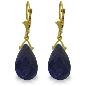 Angled stone earrings-15.6 Carat 14K Solid Yellow Gold Leverback Earrings Briolette Sapphire