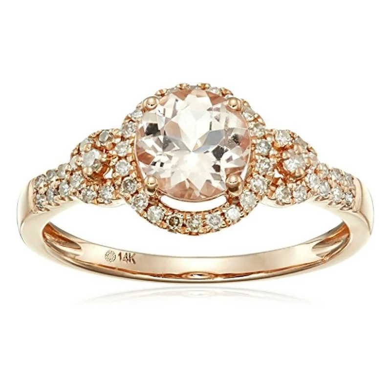 Ridge-set ring-18K Rose Gold Over Silver 1.04Ctw Morganite & Diamond Classic Ring