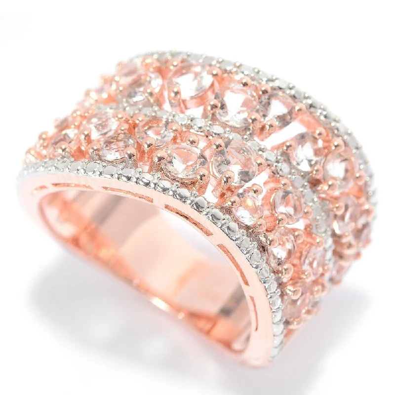 Grooved rim ring-18k Rose Gold Over Silver Scattered Morganite Wave Band Ring