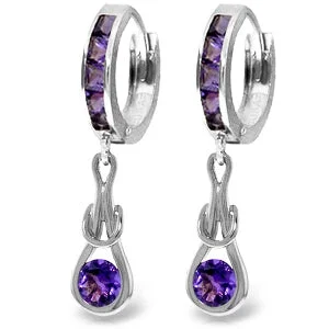 Natural sapphire earrings-2.15 Carat 14K Solid White Gold Huggie Earrings Dangling Amethyst