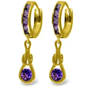 Twinkling crystal earrings-2.15 Carat 14K Solid Yellow Gold Huggie Earrings Dangling Amethyst