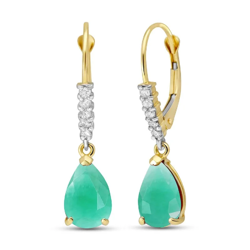 Inset gem earrings-2.15 Carat 14K Solid Yellow Gold Violeta Emerald Diamond Earrings