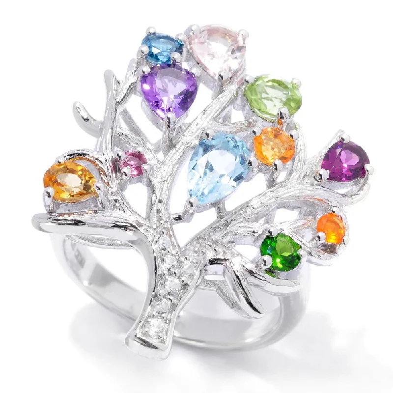 Ten-gem ring-2.21ctw Multi Gemstone Tree of Life Ring