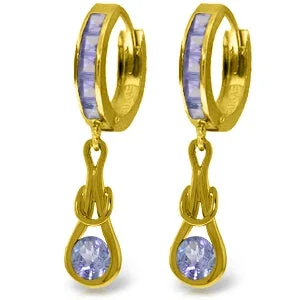 Stamped design earrings-2.25 Carat 14K Solid Yellow Gold Huggie Earrings Dangling Tanzanite