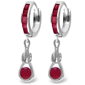 Open-horizon earrings-2.6 Carat 14K Solid White Gold Huggie Earrings Dangling Ruby