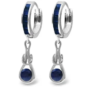 Sparkling drop earrings-2.6 Carat 14K Solid White Gold Huggie Earrings Dangling Sapphire