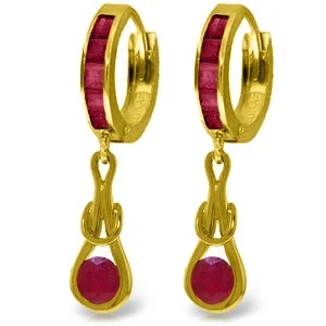 Peaked ridge earrings-2.6 Carat 14K Solid Yellow Gold Huggie Earrings Dangling Ruby