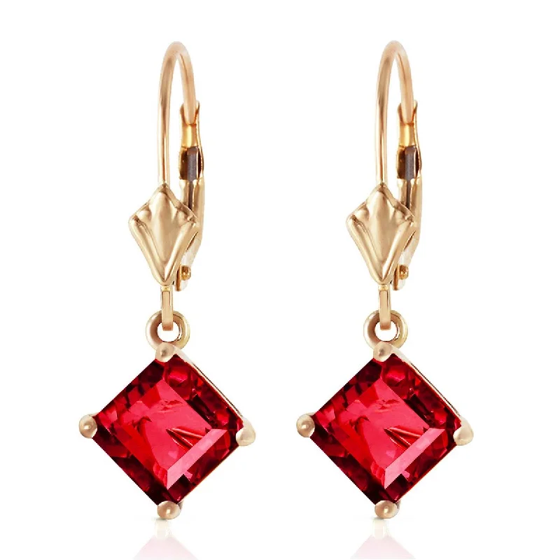 Grooved pattern earrings-2.9 Carat 14K Solid Yellow Gold Never Square Ruby Earrings