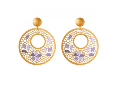 Glimmering gem earrings-22k Circular Jali Work Gold Earrings With Colourful Floral & Leafy Detailing