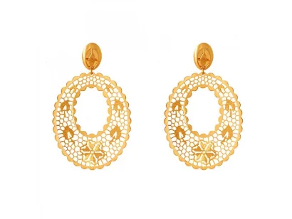 Retro sodalite earrings-22k Ellipse Shaped Floral Gold Earrings With Ravelled Jali Work